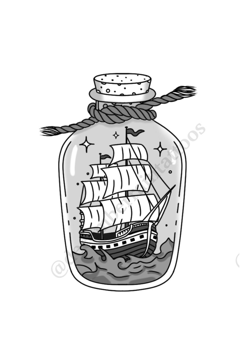 Ship in a Bottle tattoo flash by Anaka Kent
