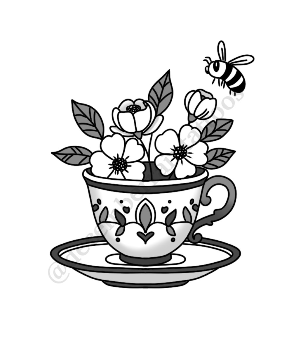 Flower Teacup tattoo flash by Anaka Kent