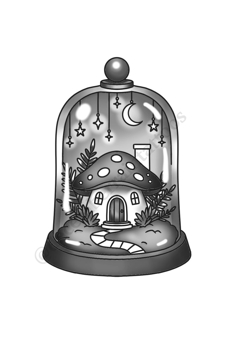 Mushroom House tattoo flash by Anaka Kent