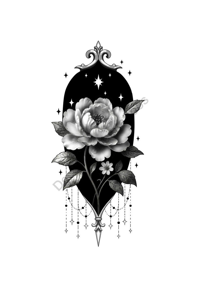 Celestial Peony Ornament tattoo flash by Anaka Kent