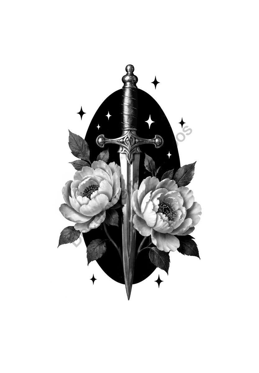 Celestial Peony Sword tattoo flash by Anaka Kent