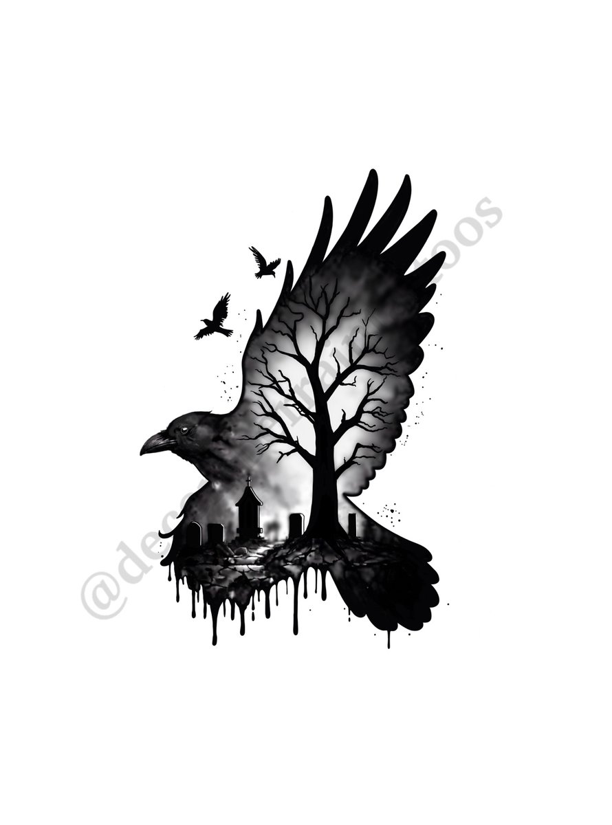 Raven & Cemetery tattoo flash by Anaka Kent