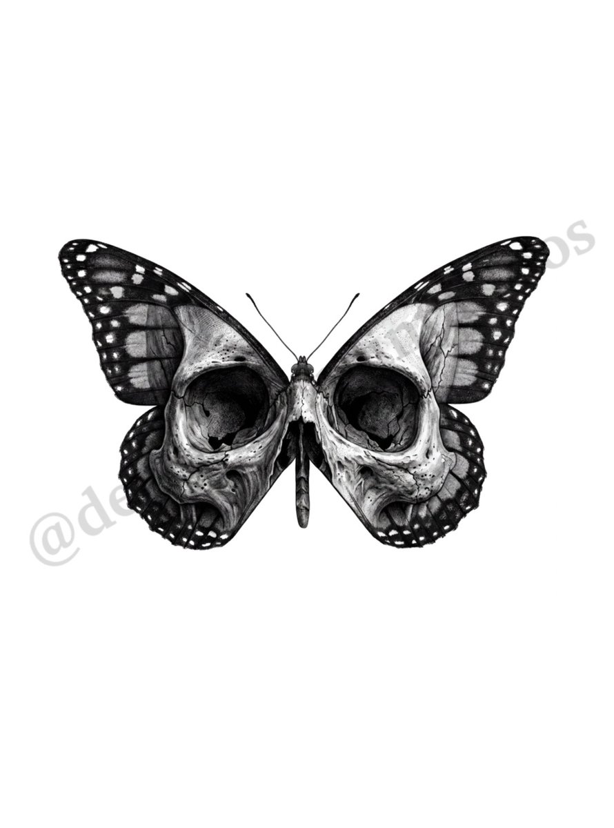 Skull Butterfly tattoo flash by Anaka Kent