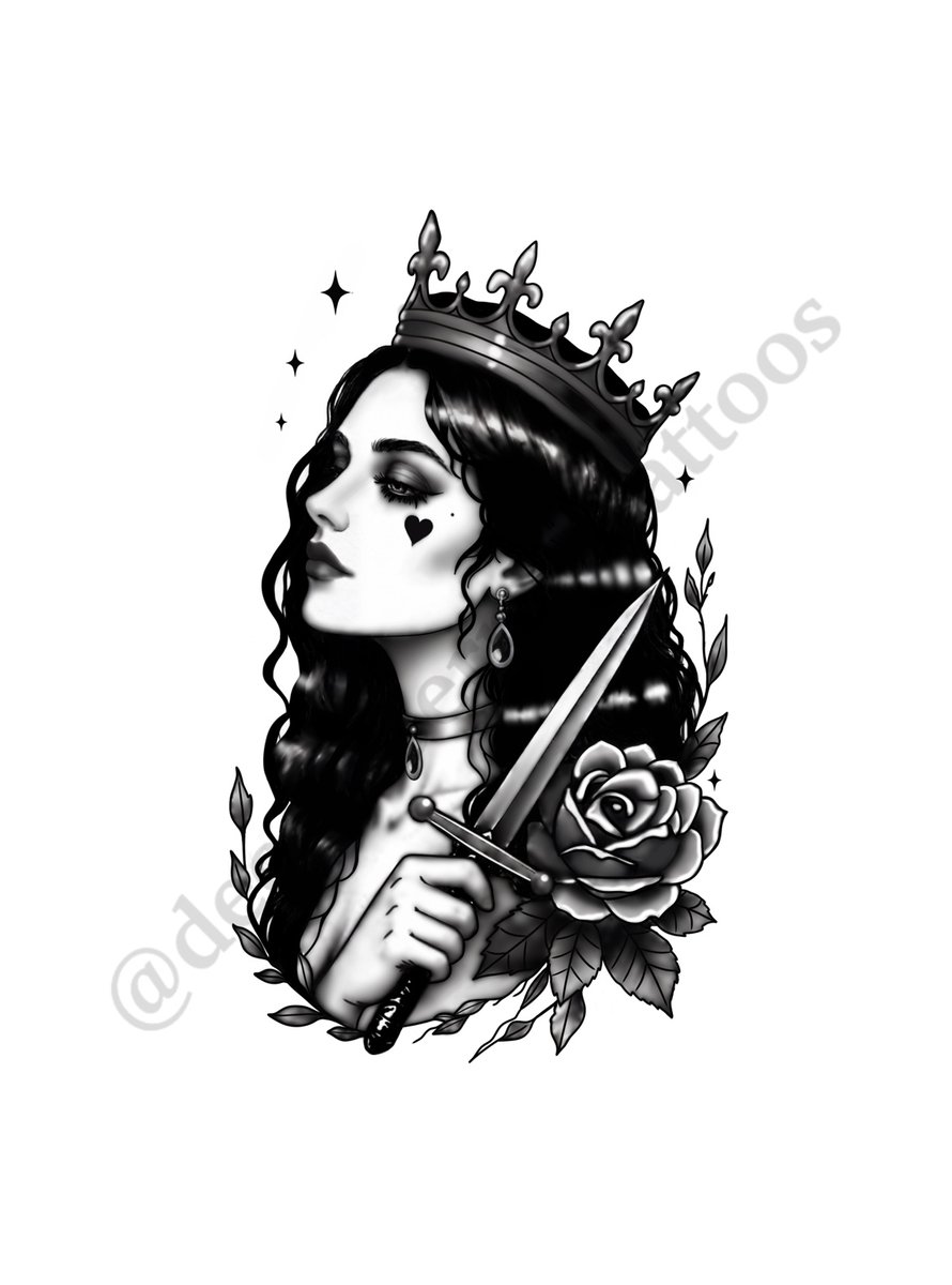 Queen of Hearts tattoo flash by Anaka Kent
