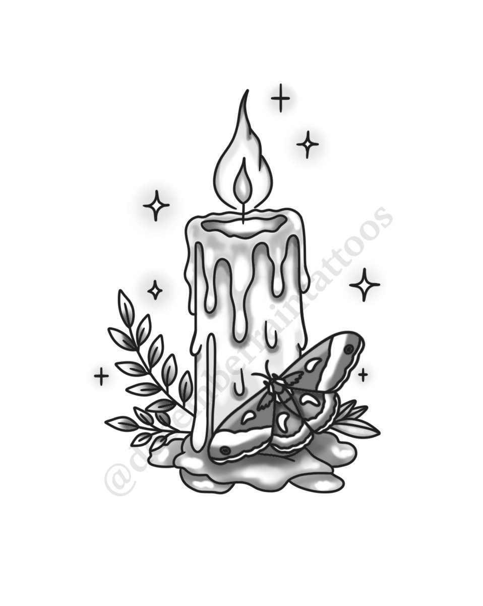 Moth & Candle tattoo flash by Anaka Kent